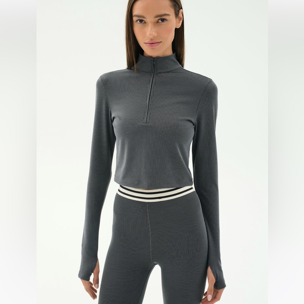 Splits59 STEVIE ACTIVE RIB HALF ZIP Cropped Longsleeve Collared Pullover large